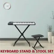Keyboard Stand Piano Stool Seat Adjustable Portable Folding Bench Chair Seat SET