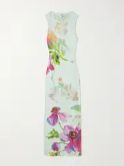 [LOEWE] LOEWE - Ribbed Floral-print Silk And Cotton-blend Jersey Midi Dress - Blue - small small Blue