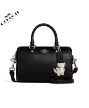 NWT COACH MINI ROWAN LEATHER CROSSBODY WITH HAPPY DOG PRINT SILVER/BLACK