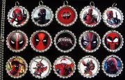 15 Deadpool Silver Flat Bottle Cap Necklaces Set 1