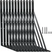 12 Pack L16 X H 10" Black Heavy Duty Shelf Brackets with Screws Metal Shelf Brac
