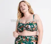 NEW RYLLACE SWIM GREEN FLORAL RUCHED UNDERWIRE BANDEAU BRA BIKINI TOP SZ 20