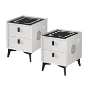 Oikiture Set of 2 Smart Bedside Tables Wireless Charging LED Drawers Nightstand
