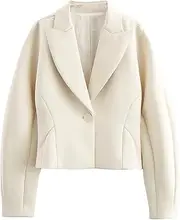 [Generic] Women's Casual Commuting Short Jacket Pointed Lapel Single Button Long Sleeve Seven-Point Blazer