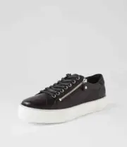 Django & Juliette Froggy Black Leather Lace Up Sneaker Smart Casual Shoes Womens