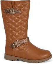 [KRE Prime] Girls Quilted Design Knee High Riding Boots with Glitter Straps for Kids: Rust