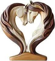 Horse Statue, Wooden Horse Figurine, 7.09x7.87 Inches Handcrafted Design, Snuggle Pose Sculpture for Workplace, Exhibition Hall, Shelf, Living Room, Bedside Table, Nursery, Dining