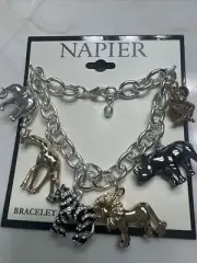 New Napier Silver Tone Safari Themed Charm Bracelet Beautiful