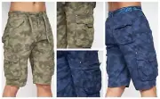 Men's Crosshatch Camo Shorts Combat Cargo Army Camouflage Gym Summer 2023