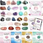 MOVINPE Valentines Day Gifts for Kids - 28 Pack Rocks, Gemstones & Crystals with Valentines Cards, STEM Toys Rock Collection Valentine Day Classroom Exchange Gift School Class Prizes Bulk