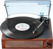 [VEVOR] Vinyl Record Player, 3-Speed, Belt Driven Turntable Player with Built-in 5W Stereo Speakers Magnetic Cartridge, Support 33/45/78 RPM Bluetooth Aux in RCA Output, for 18/25/30 cm Vinyl Records