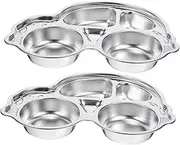 BEBEMOKO Stainless Steel Kids Plates Bowls Set Divided Food Plate for Toddlers Toddlers Dinner Set 4 Compartments