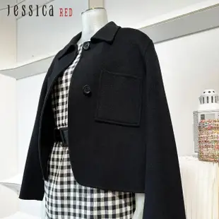 【Jessica Red】經典簡約百搭口袋羊毛短外套R34C01（黑）
