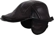 [WESIEVYA] Color Block Warm Forward Hat Newsboy Hats for Men Running Beanie Hat Color-Blocked Ear Hat Men Flat Caps News Boy Cap Beret Cap Old Man Hats for Men Hat Men Black Pu Leather