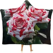 [Ausinbed] Rose Flower Cloak Hooded Blanket Fleece Hooded Robe Cloak Arctic Velvet Warm Throw Quilt Poncho Soft Nap Blanket Novelty Blanket Air Conditioning Blanket,50"x60"