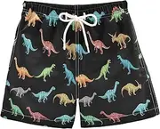 [RPLIFE] Kids Swim Shorts, Anti Chafe Swim Trunks Boys 2 T, Colorful Dinosaurs Black