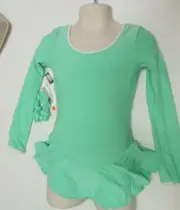 longsleeve skate dress child small mint green cloverleaf back white trim