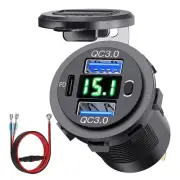 2X(12V USB Outlet Dual with Voltmeter and , Multifunction USB Adapter2842