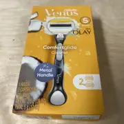 GILLETTE Venus Olay Comfortglide Coconut Metal Handle 2 Cartridges NEW