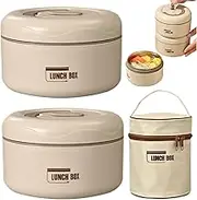 2PCS/Set Lunch Containers 600ml and 450ml Stainless Steel Hot Food Lunch Container Leak-Proof Detachable Insulated Lunch Box with Heat-Resistant PP Outer casing for School Work Picnic