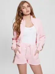 GUESS Pink Britney Cropped Zipped Jacket Size: Small, Polyester