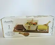 Chantilly Collection Bamboo Tray 3 Spoons & Bowls Circleware Serving Dishes Set