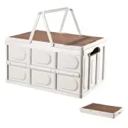 Collapsible Storage Bin with Handles and Wooden Lid, Large Capacity Stackable...