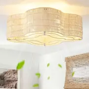 20" Boho Ceiling Fan with Light, Rattan Flush Mount Ceiling Fan with Light Re...