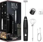 USB Rechargeable Milk Frother with Hook, Handheld Electric Foam Maker with 2 Sta