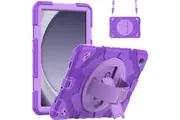 Samsung Galaxy Tab A9+ 11 inch 2023 Rotatable Hand Strap Pencil Holder & Shoulder Strap Kids Super-Hero Case-Purple&Purple