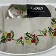 Lauren Ralph Lauren Holly Pine Cone Embroidery Christmas Tree Skirt 48" Round