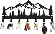 Key Holder for Wall | Metal Key Holder Hooks Organizer Rack | Metal Key Organizer Wall Decorative with 7 Hooks for Entryway, Front Door, Hallway, Kitchen, Office (12 Inches, Mountain)