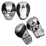 2 Pairs 14oz Boxing Gloves & Coaching Focus Pad Training Punching Workout Silver