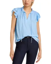 T Tahari Flutter Sleeve Split Neck Airflow Blouse