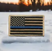 Coyote Thin Blue Line Patch Tan US Flag Fits For VELCRO® BRAND Loop Fastener