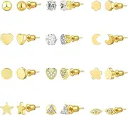 [Rotnso] Gold Earrings for Women 14K Real Gold Plated Studs Hoop Earrings Set Hypoallergenic Earrings for Sensitive Ears Trendy Small Cubic Zirconia Stud Huggie Earrings for Multiple Piercing Jewelry