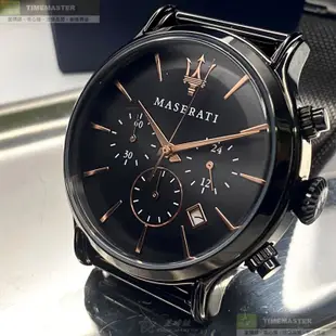 MASERATI瑪莎拉蒂精品錶,編號：R8873618006,42mm圓形黑精鋼錶殼黑色錶盤米蘭深黑色錶帶