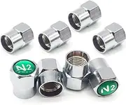 8 PCS Nitrogen N2 Green Copper Tire Stem Valve Caps Tire Wheel Rim proof Covers with Logo Auto Accessories Silver