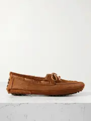 [Le Monde Béryl] Le Monde Béryl - Driver Leather-trimmed Calf Hair Loafers - Tan - IT40 IT 40 Brown
