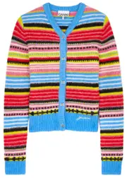 Ganni Stripe-intarsia Alpaca-blend Cardigan - Multicoloured - L (UK14 / L) L (UK14 / L)