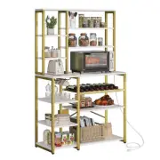 Bakers Rack with Power Outlet 39" Coffee Bar w/Wine Rack Microwave Stand Shelf