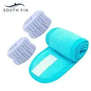 Set of 3: Face Wash Self Adhesive Headband + Wrist Band Set of 3 - 1 Pc Headband & 2 Pcs Wrist Band - Blue - One Size
