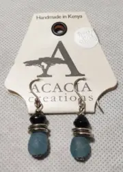 Acacia Creations Earrings Recycled Glass & Natural Beads Kenya NEW Sterling Wire