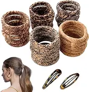 25pcs Hair Ties for Women Leopard Print - High Elasticity Scrunchies + 2 Clips, Gentle No Damage Ponytail Holders, Durable Fashion Hair Accessories for Girl Mother(5 Colors)