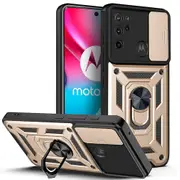 case For Moto G60S Slide Camera Lens Protection and Built in 360 Rotatable Ring Holder - Silvery