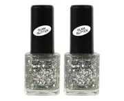2x BYS Glam Glitter Silver Moon Nail Polish Enamel Lacquer Lasting Fast Dry 14ml
