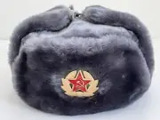 USSR Soviet Army Badge RussianMilitary Grey Faux Fur Winter Ushanka Hat, size S