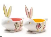 Mackenzie Childs Wildflowers Bunny Dishes - Set of 2
