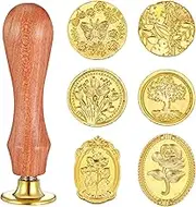 6 Pcs Wax Seal Stamp Set Floral Sealing Wax Stamp Botanical Flower Butterfly Wax Stamps Head Wooden Handle Vintage Wax Seal Mold for Wedding Greeting Cards Planner Journal Gift Letter Encapsulation