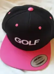 VW GOLF Hat Cap Classic SnapBack Black Hot Pink Wool / Acrylic Yupoong NEW